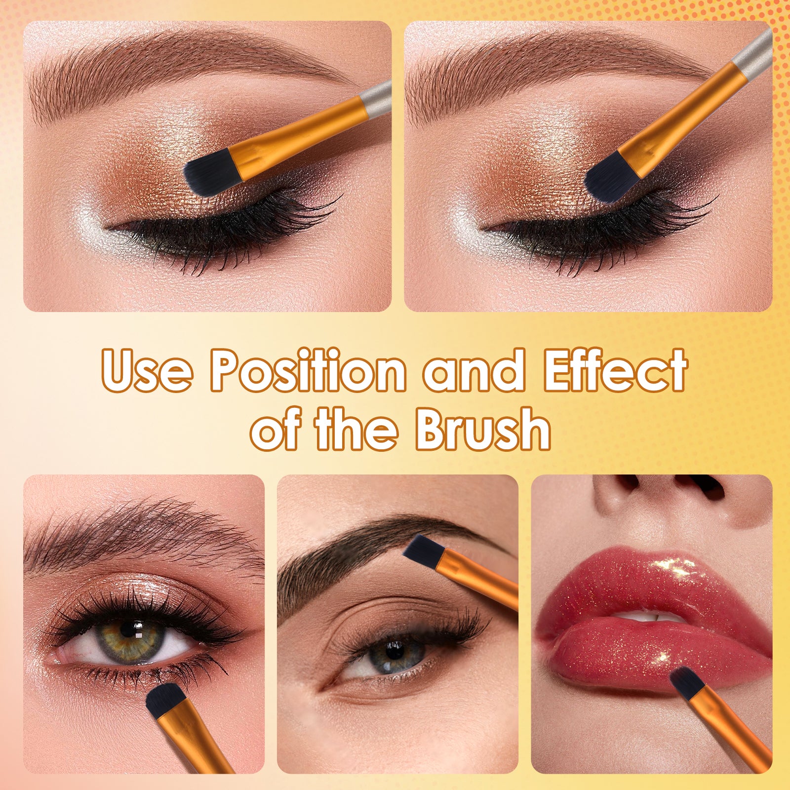 Ceppin 5Pcs Eyeshadow Brush Set, Portable Eye brushes, Premium Travel Eye Makeup Brush, Eyeliner Brush (Golden)