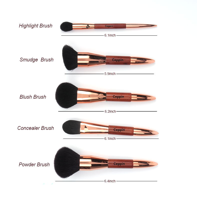 5 Pcs Wool Wooden Pole Makeup Brushes Set