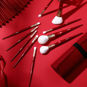 10 Pcs Red Soft Pro Makeup Brush Set