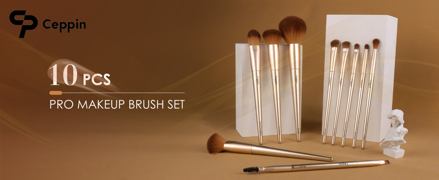 Professional Makeup Brushes 10Pcs, Premium Synthetic Make Up Brush Set, Powder Foundation Contour Blush Concealer Eye Shadow Blending Liner Makeup Brush Kit