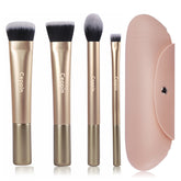 4Pcs Face Base Makeup Brushes, Vegan Soft for Foundation Highlight Concealer & Contour for Blending & Buffing, Pro Makeup Brush Set(Golden) (Golden+Silicon Bag)