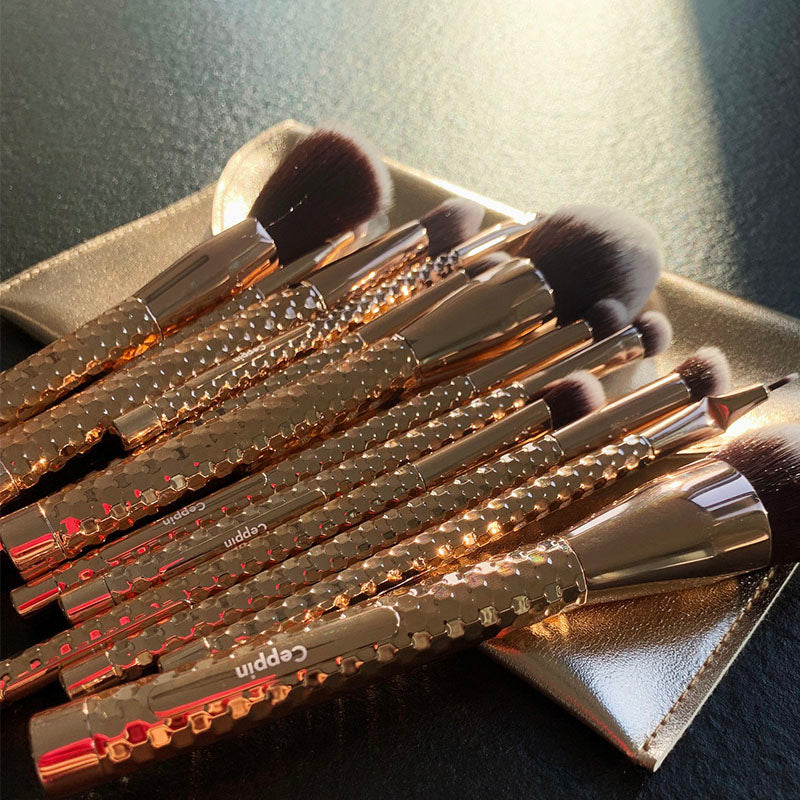 luxury makeup brush set, eyeshadow brush, ceppin, golden brush